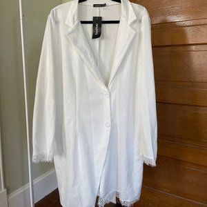 White Lace Insert Blazer Dress